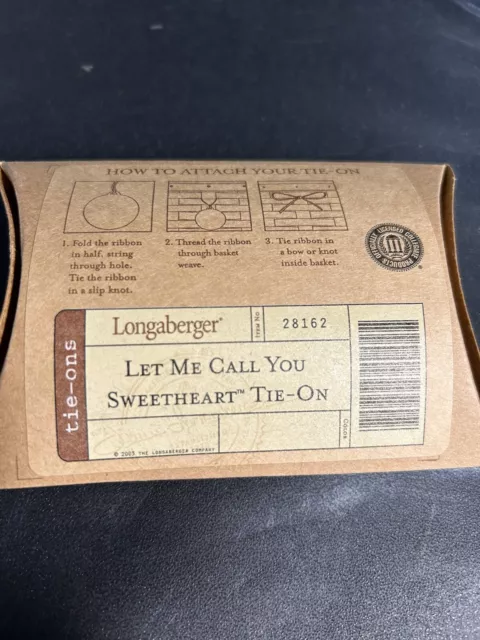 Longaberger 2004 Let Me Call You Sweetheart Basket Tie-On #28162 - NIB