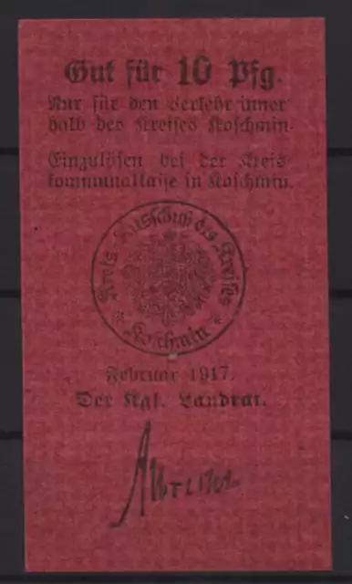 [14122b] - NOTGELD KOSCHMIN (heute: Koźmin Wielkopolski), 10 Pf, 00.02.1917. Tie