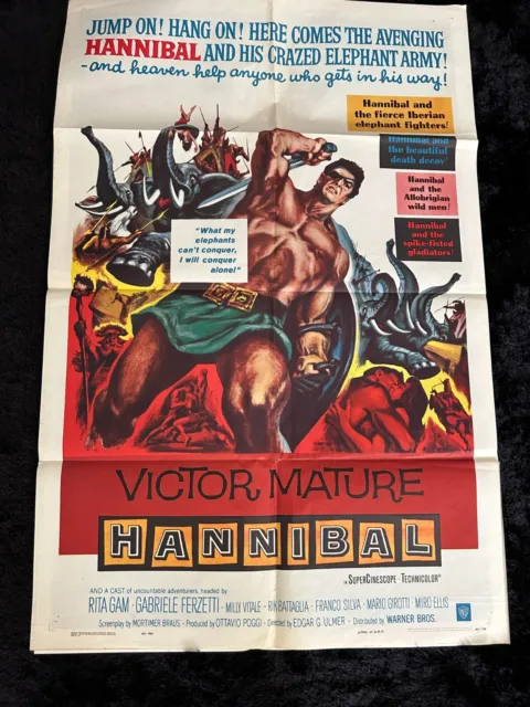 HANNIBAL Orig. 1960 OS Movie Poster (Folded) Victor Mature, Rita Gam