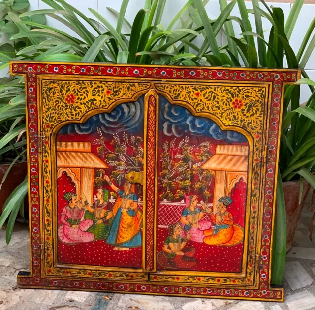 Indian hand painted wooden window wall hanging royal jharokha home decor frame