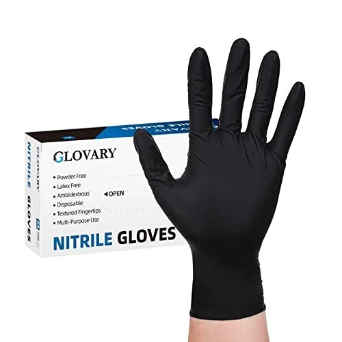 Glovary Black Disposable Nitrile Gloves Large 100 Count 5 Mil Non Latex Mecha...
