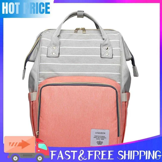 Stripe Backpack Mummy Maternity Diaper Bags Large Capacity Baby Care (Pink)