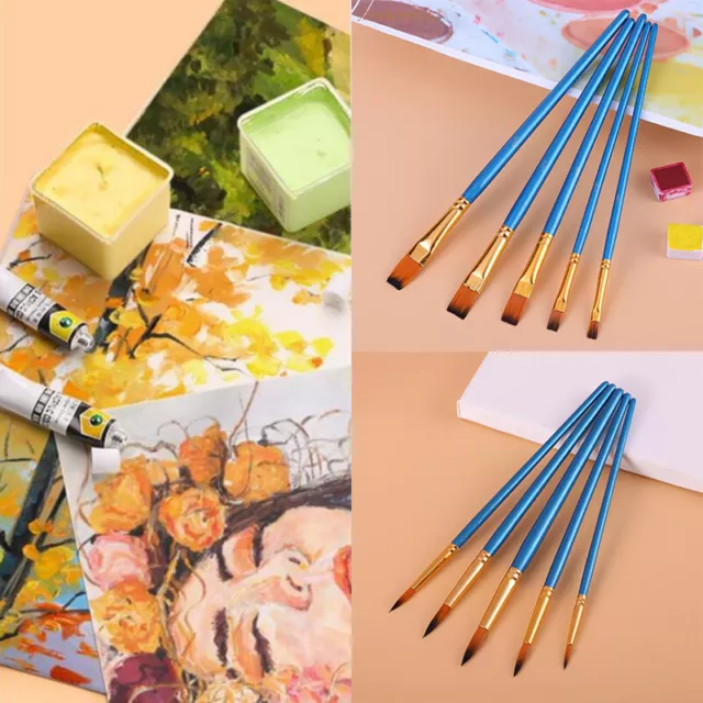 5Pcs Artist Paint Brush Set Nylon Bristles Hair Watercolor Acrylic Oil Paint-wf