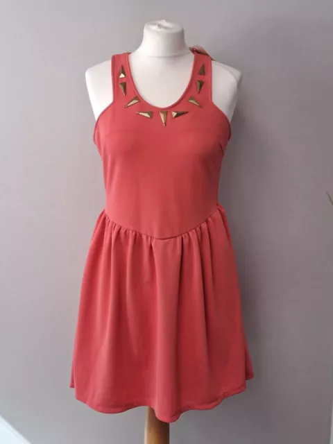 Oh My Love Coral Halter Neck Skater Dress Womens Size Large (GI21)