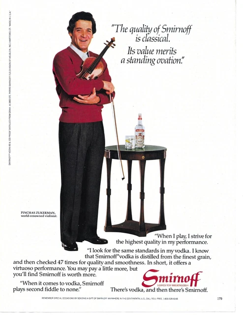 Smirnoff Vodka Pinchas Zukerman Violinist Classical Print Advertisement 1984