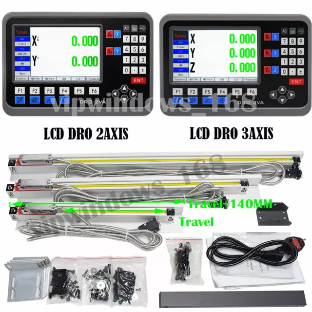 LCD DRO 2/3Axis Digital Readout Linear Glass Scale 5µm for Lathe Mill Machine