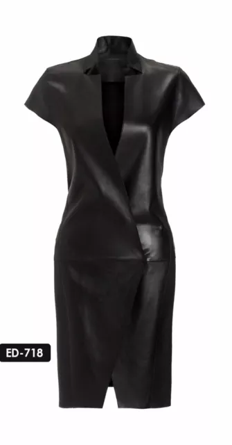 Leather dress Tina short Arn stand-up collar, knee-length black made of  real lamb nappa leather Bitte Größe wählen (Select) Größe S