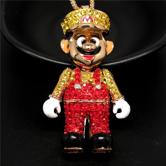 Betsey Johnson Cute Rhinestone Red Game Hat Mary Crystal Pendant Chain Necklace