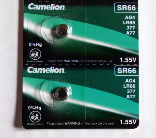 2 Piles Oxyde d'Argent  Camelion   (1,55V) SR66 / LR66 / AG4 / LR626 / 376 / 377