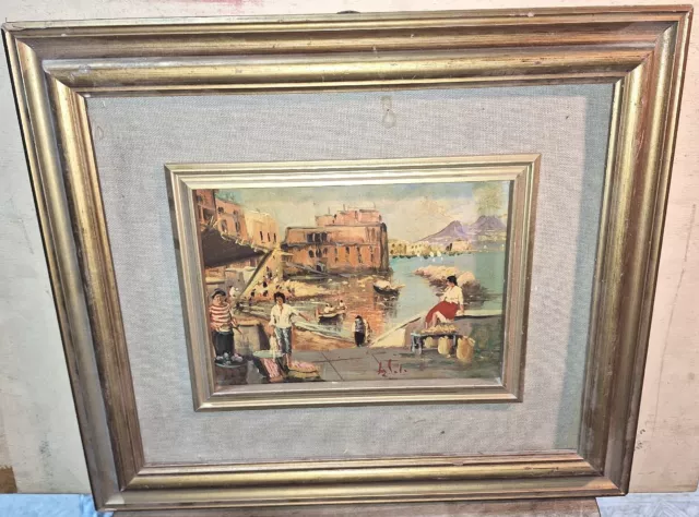 Dipinto Ad Olio Su Compensato Antico .napoli Palazzo Donnanna