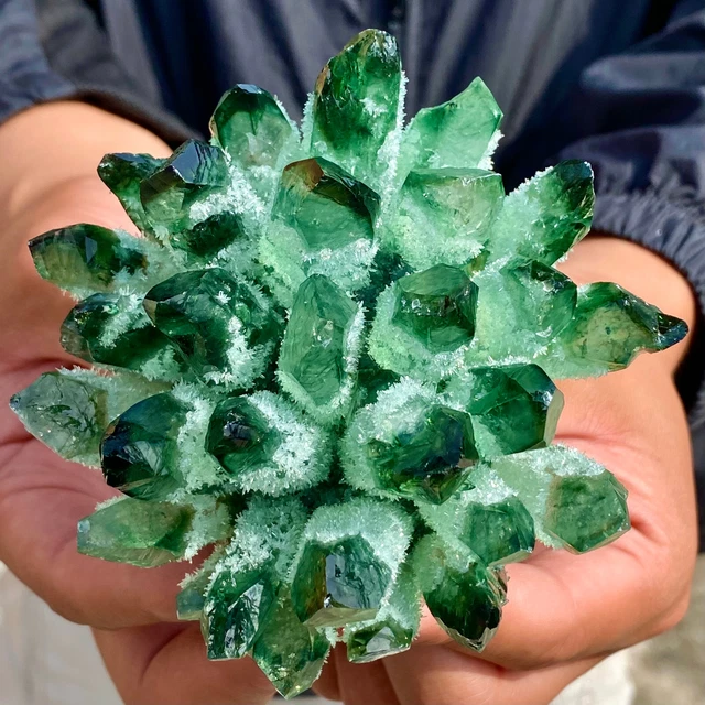 1.2LB New Find Green Phantom Quartz Crystal Cluster Mineral Specimen Healing-Y