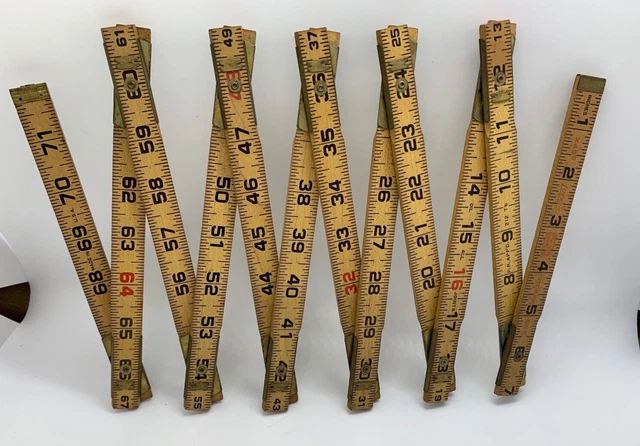 VTG Lufkin USA Red End 6 Two Way Folding Ruler Extension Lock Joint Wooden Brass