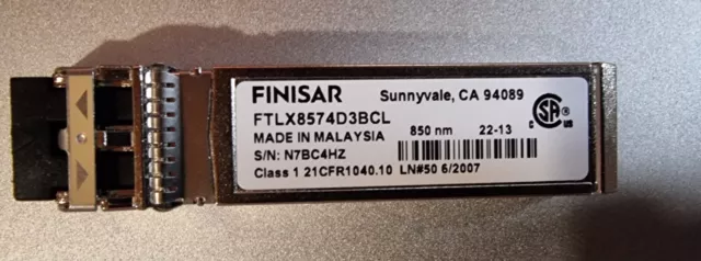 FINISAR 10GBase-SR 850nm Multimode SW 400m SFP+ Transceiver FTLX8574D3BCL