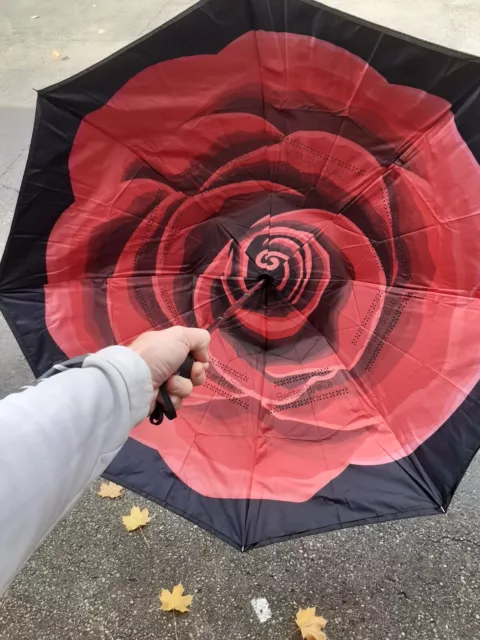 BETTER BRELLA Umbrella Black & Rose Pattern  Automatic Wind-Proof