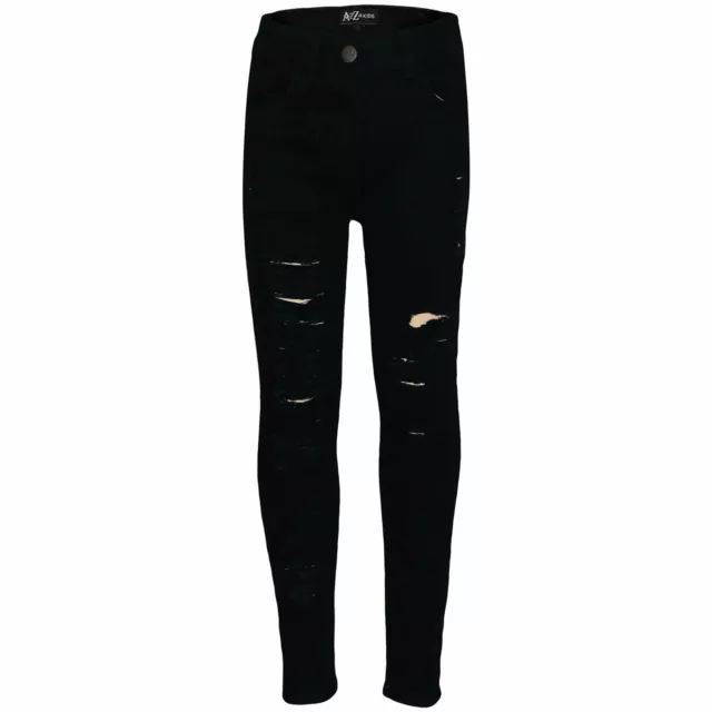 Kids Girls Stretchy Jeans Jet Black Denim Ripped Fashion Skinny Pants Jeggings