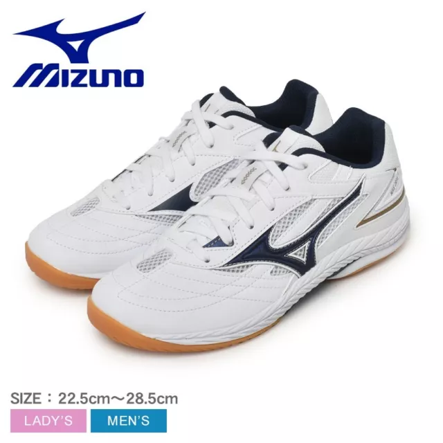 Mizuno Unisex Table Tennis Shoes WAVE DRIVE 9 White/Navy/Gold 81GA2205 14 NEW