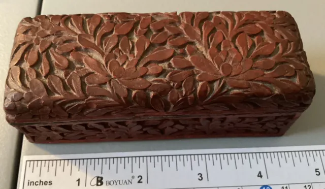 Antique Chinese Cinnabar Red Lacquer Carved Trinket Jewelry Box Acquired 1920s