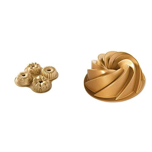 Nordic Ware 91377 Nordicware 9 Cup Bundt Quartet Pan, Gold & Heritage Bundt P... Nordic Ware 91377 Nordicware 9 Cup Bundt Quartet Pan, Gold & Heritage Bundt P...