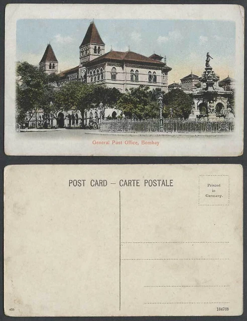 India Old Colour Postcard GENERAL POST OFFICE BOMBAY G.P.O. GPO (British Indian)