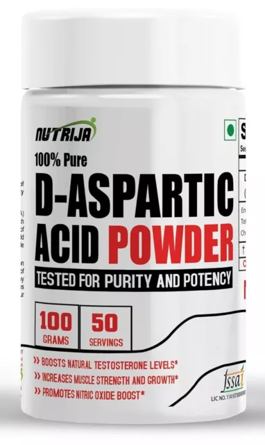 Nutrija D-Aspartic Acid DAA Supplement 100% Pure Powder 100 GM Increases Muscle