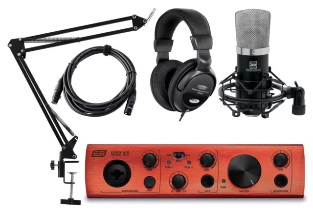 ESI U22 XT USB 2.0 Audio Interface Podcast Set Mikrofon Halter Kopfhörer Kabel