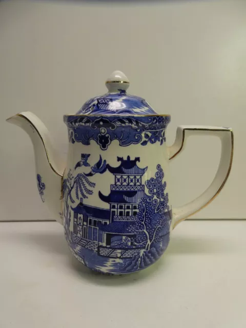 Vintage Pottery Ceramic Teapot Coffee Pot Burslem Burleigh Ware Blue Willow