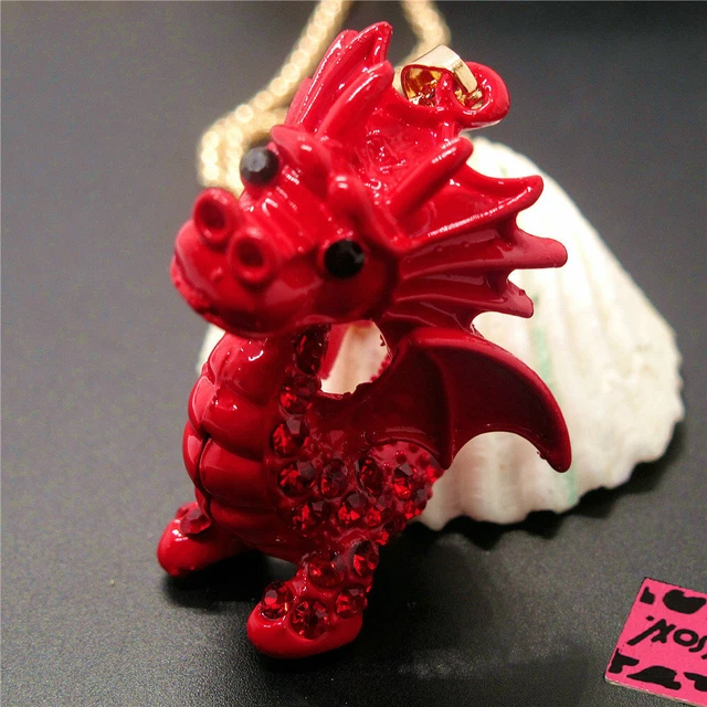New Red 3D Enamel Cute Dragon Holiday gifts  Crystal Pendant Chain Necklace