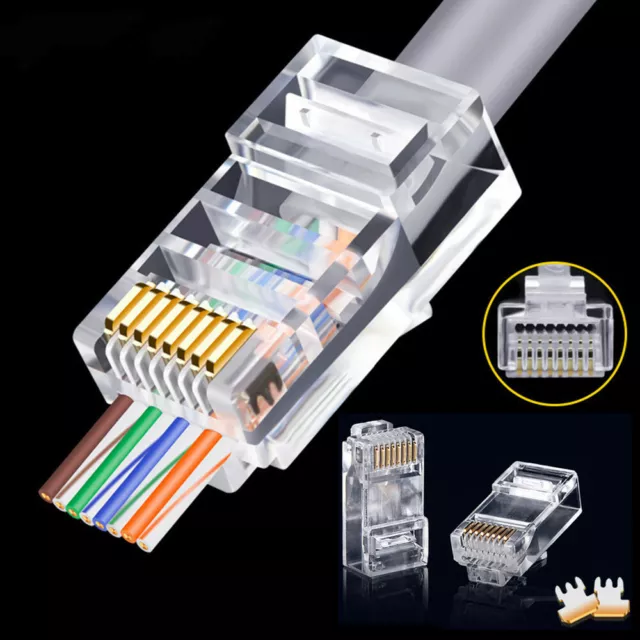 100x RJ45 Pass Through Connectors Network Cable Jack Connector Network RJ-45Plug 2