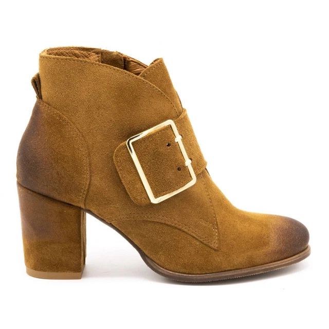 Exquisite Bottines femme en daim à talon haut boucle 1262EX camel brun