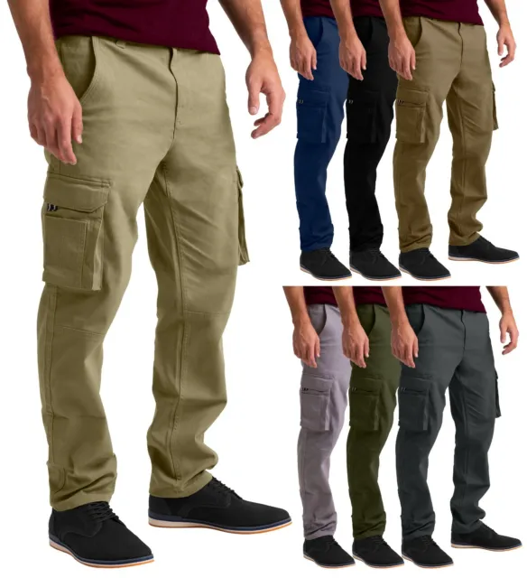 Mens Cargo Combat Flex Work Trouser Relax-Fit Multi Pocket Stretch Workwear Pant
