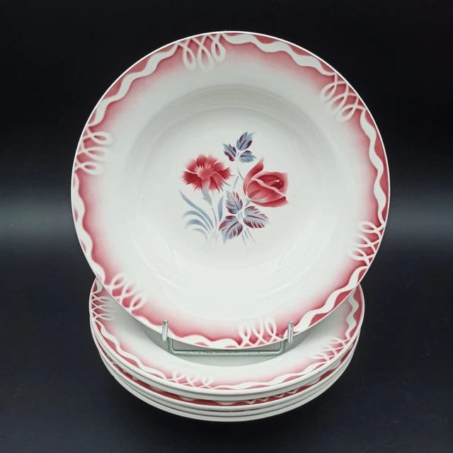 Lot De 6 Assiettes Anciennes Compartimentées - Faïence De Sarreguemines - Ivoire/Crème - Très Bon état