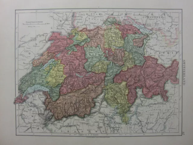 1924 Map ~ Switzerland Berne Valais Vaud Geneva Fribourg Uri Zurich