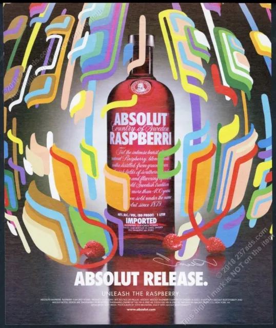 2004 Absolut Release Raspberry vodka bottle Kenji Hirata art vintage print ad