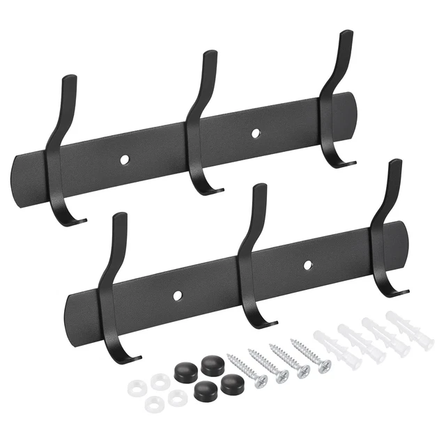 Coat Hook Rack Wall Mounted with 3 Hooks Hook Rail Wall Hangers Black 2Pcs