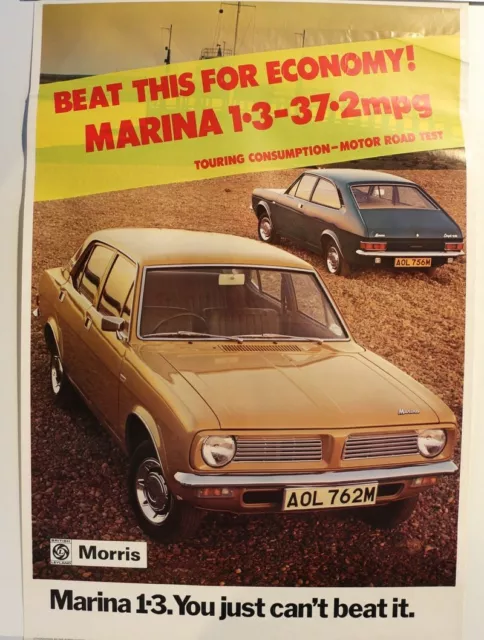 Affiche Ancienne Austin Marina 1,3 Leyland Morris 1973 Wolseley