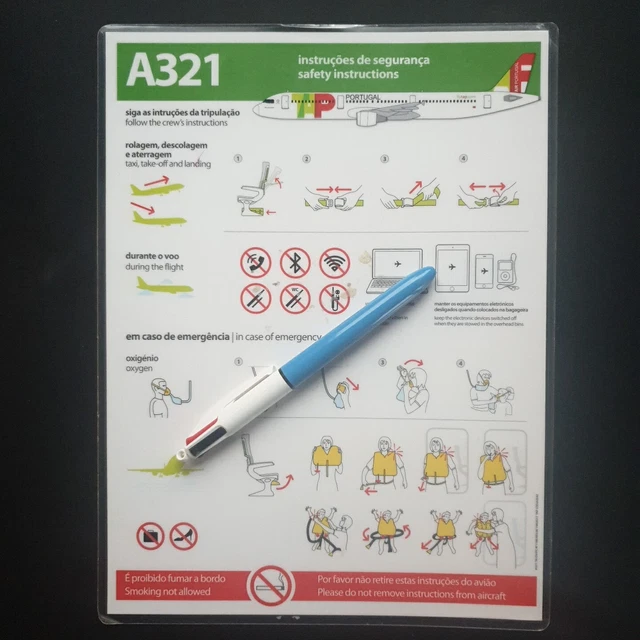 TAP AIR PORTUGAL airlines Airbus A321 safety card date 14/08/17 EUR 5