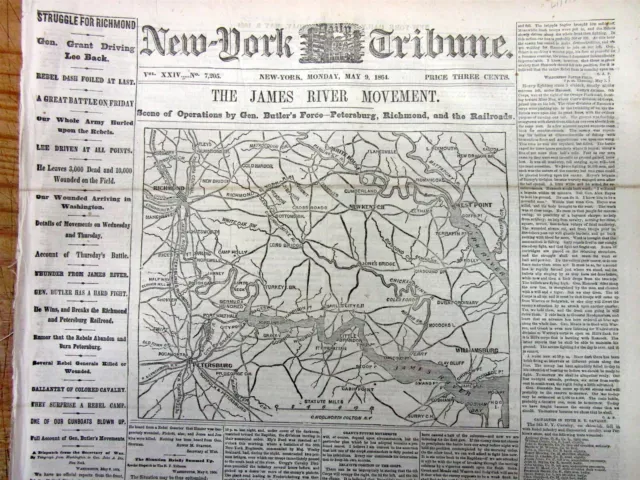1864 Civil War newspaper w BATTLE OF THE WILDERNESS w DETAILED MAP & DESCRIPTION