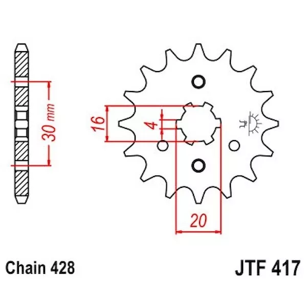 Ritzel 16Z - 428 Grobverz. 4 Innen Ø 16/20 für Kawasaki Motorrad Kettenritzel