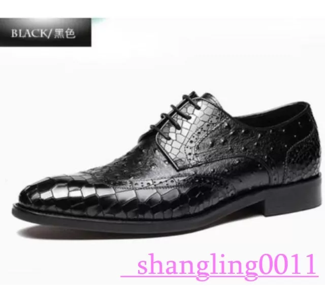 Men Crocodile Real Leather Pointy Toe Formal Dress Shoes Lace Up Oxford Wedding