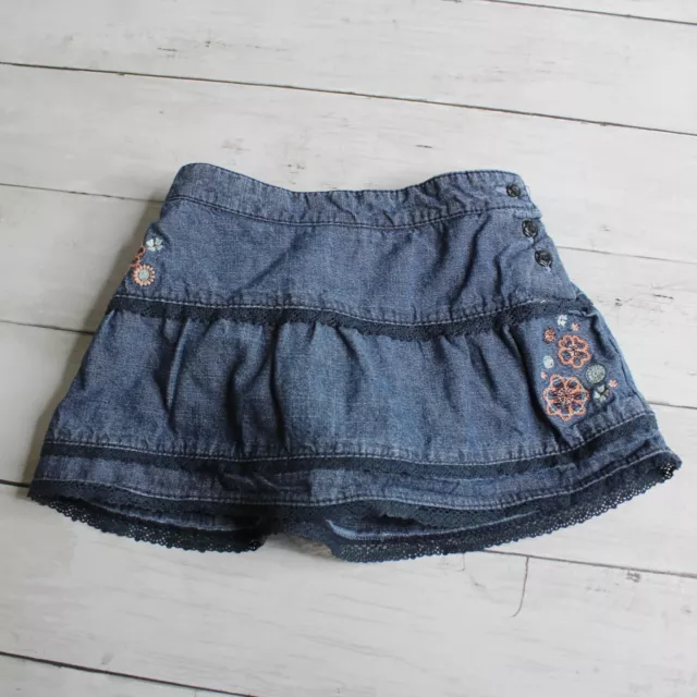 Sonoma Vintage Baby Girl Denim Blue Jean Skort Size 18 Months Embroidered