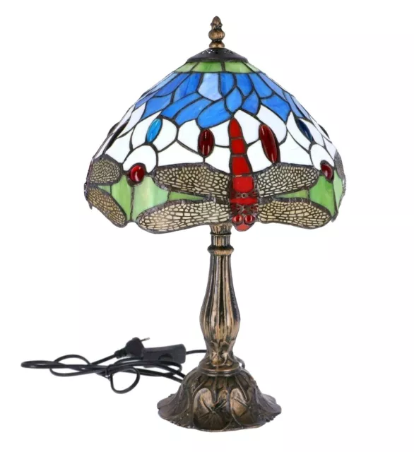 Lampada abatjour stile Tiffany da tavolo paralume in vetro base ottone lume new