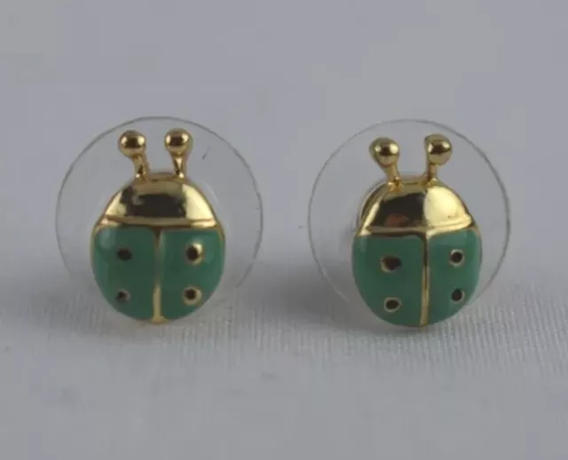 ❤️LC Lauren Conrad Green Gold Ladybug Stud Earrings