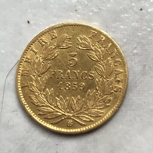 piece 5 francs or napoleon III 1859 BB tete nue