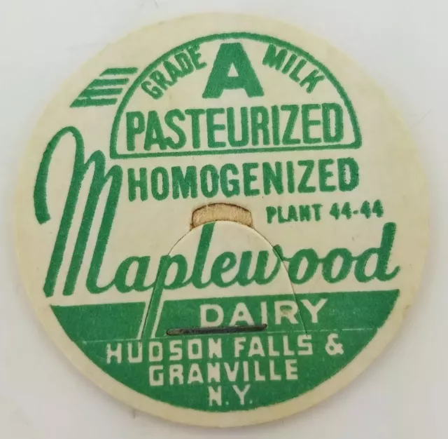 Vintage Milk Bottle Cap Maplewood Dairy Hudson Falls, Ny. A2-144.  Z