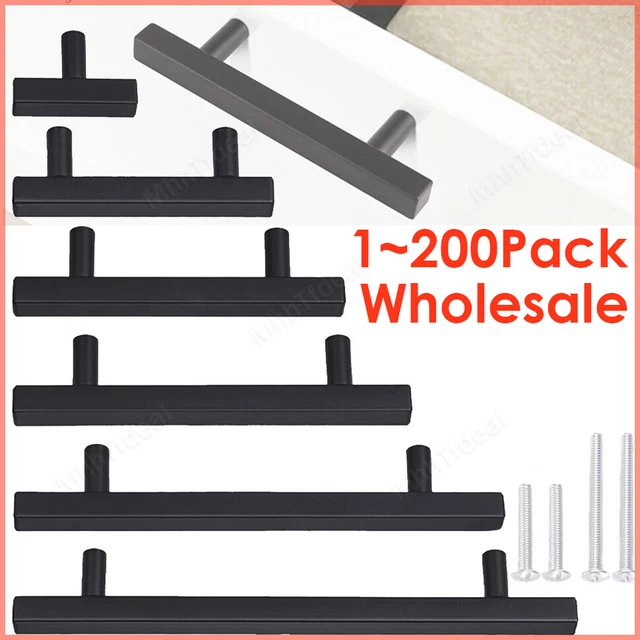Black Square T Bar Drawer Pulls Knob Stainless Steel Kitchen Cabinet Handles LOT