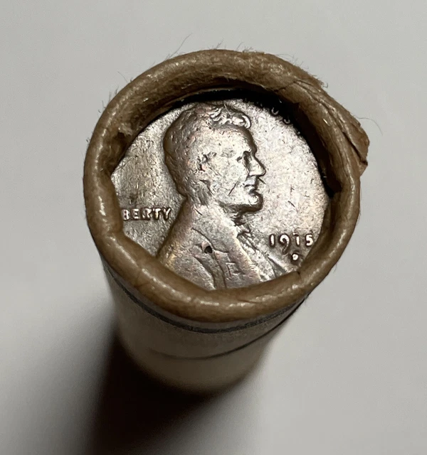 1915 D & Wheat BU UNC Lincoln Wheat Penny Old Estate Bank Wrapped.Roll Cents