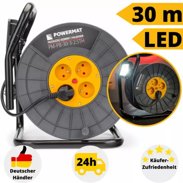 Rallonge Tambour pour Câble Cordon D'Alimentation 30m LED Enrouleur de 4 Prises