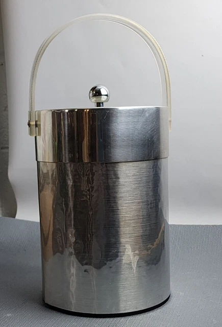 Vintage Georges Briard Silver Aluminum Ice Bucket Acrylic Lid Handle Barware 60s