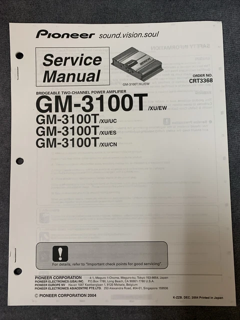 PIONEER GM-3100T SERVICE Manual [Original w/Schematics, Diagrams, Parts ...