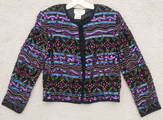 Blazer vintage paillettes donna medio 100% seta sera festa giacca